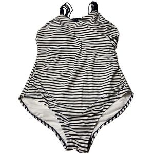 Kona Sol XL Swimsuit Blue & White Striped Nautical One Piece Bathing Suit